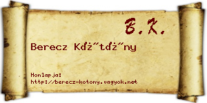Berecz Kötöny névjegykártya
